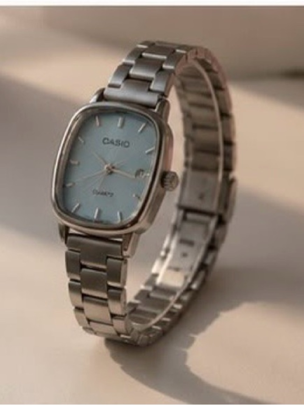 Casio Silver Bracelet Watch with Light Blue Dial